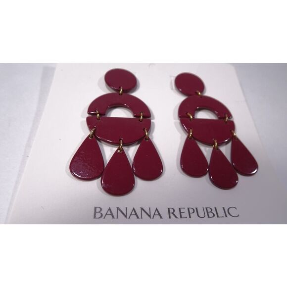 Banana Republic Women's Shiny Enamel Happy Tears Circles Earrings BURG NWT 50 - Picture 2 of 9